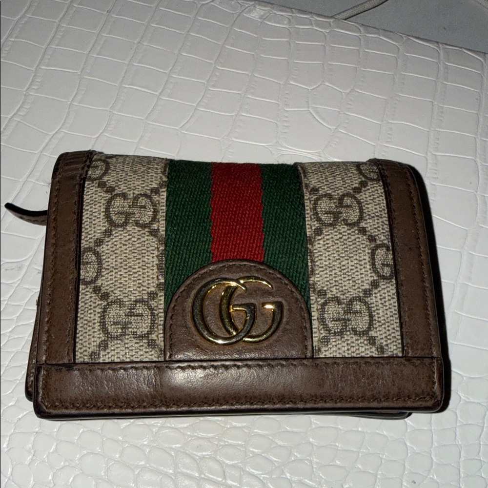 Gucci Beige and Brown Wallet with Red and Green Accent